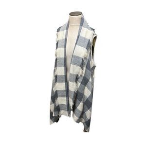 Shyanne Womens Blue Plaid Open Sweater Cardigan Kimono Vest Long Sides One Size